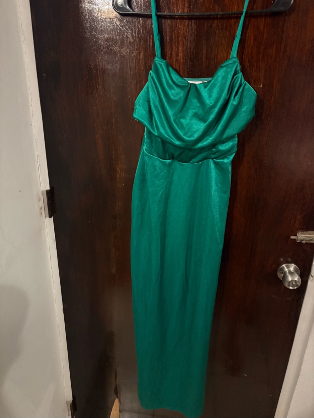 NWT ASOS Emerald Green Satin Cowl Neck Formal Dress. Size 8.